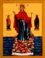  Афонская икона Божией Матери с предстоящими ей св. Пантелеимоном и преп. Силуаном на Афонском подворье в Москве 